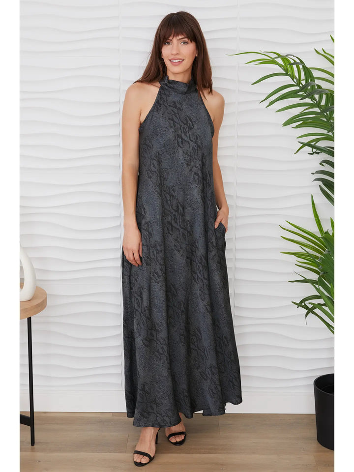 Python Mock Neck Maxi Dress