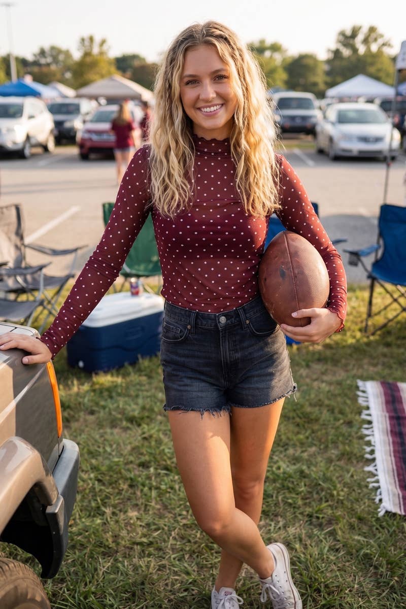 Polka Dot Mesh Long Sleeve Top