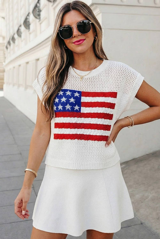 USA Flag Graphic Short Sleeve Sweater Top