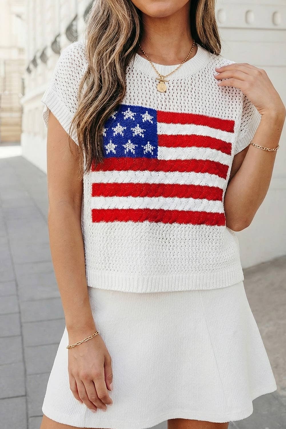 USA Flag Graphic Short Sleeve Sweater Top