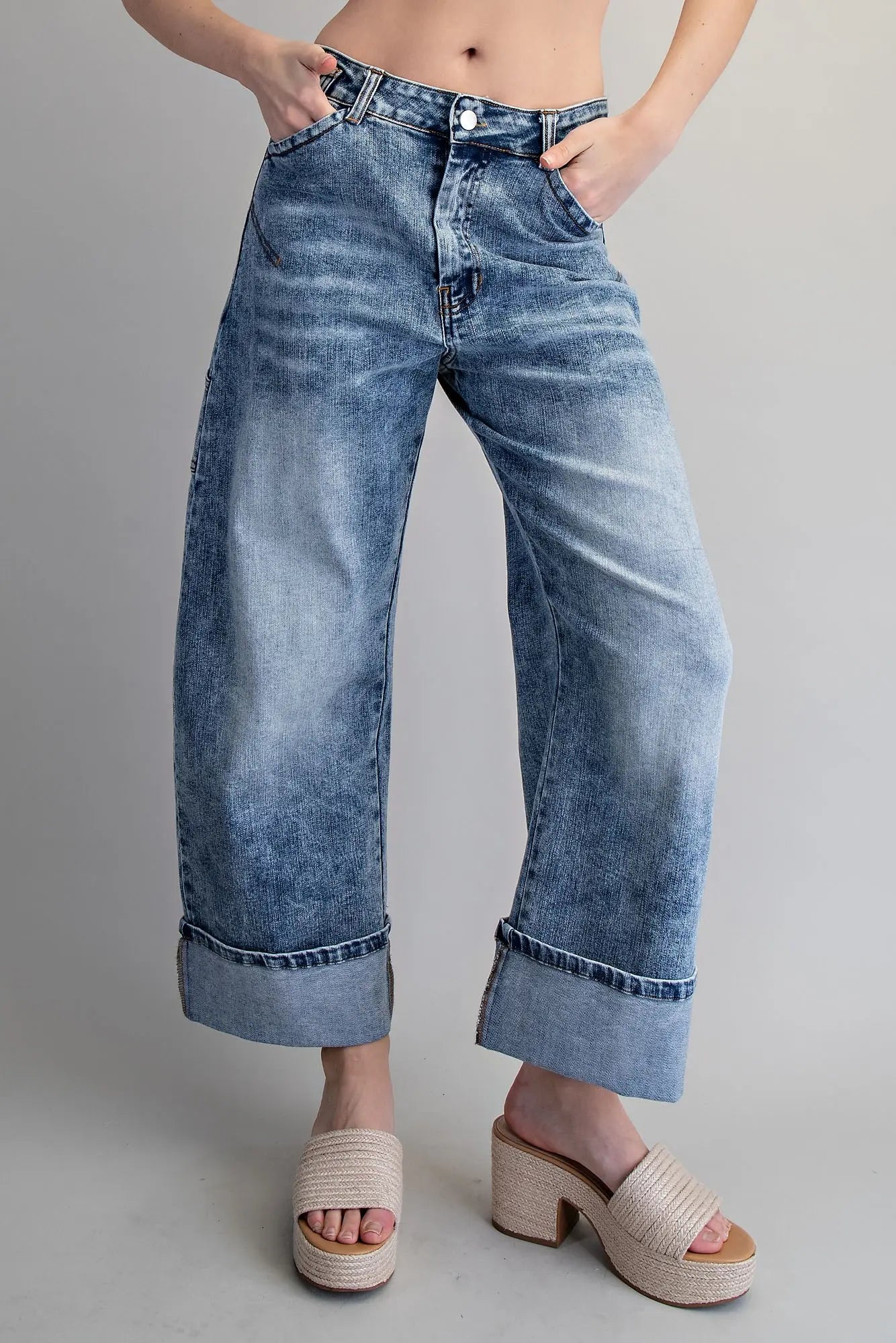 Zipper Front Rolled Up Hem Pants