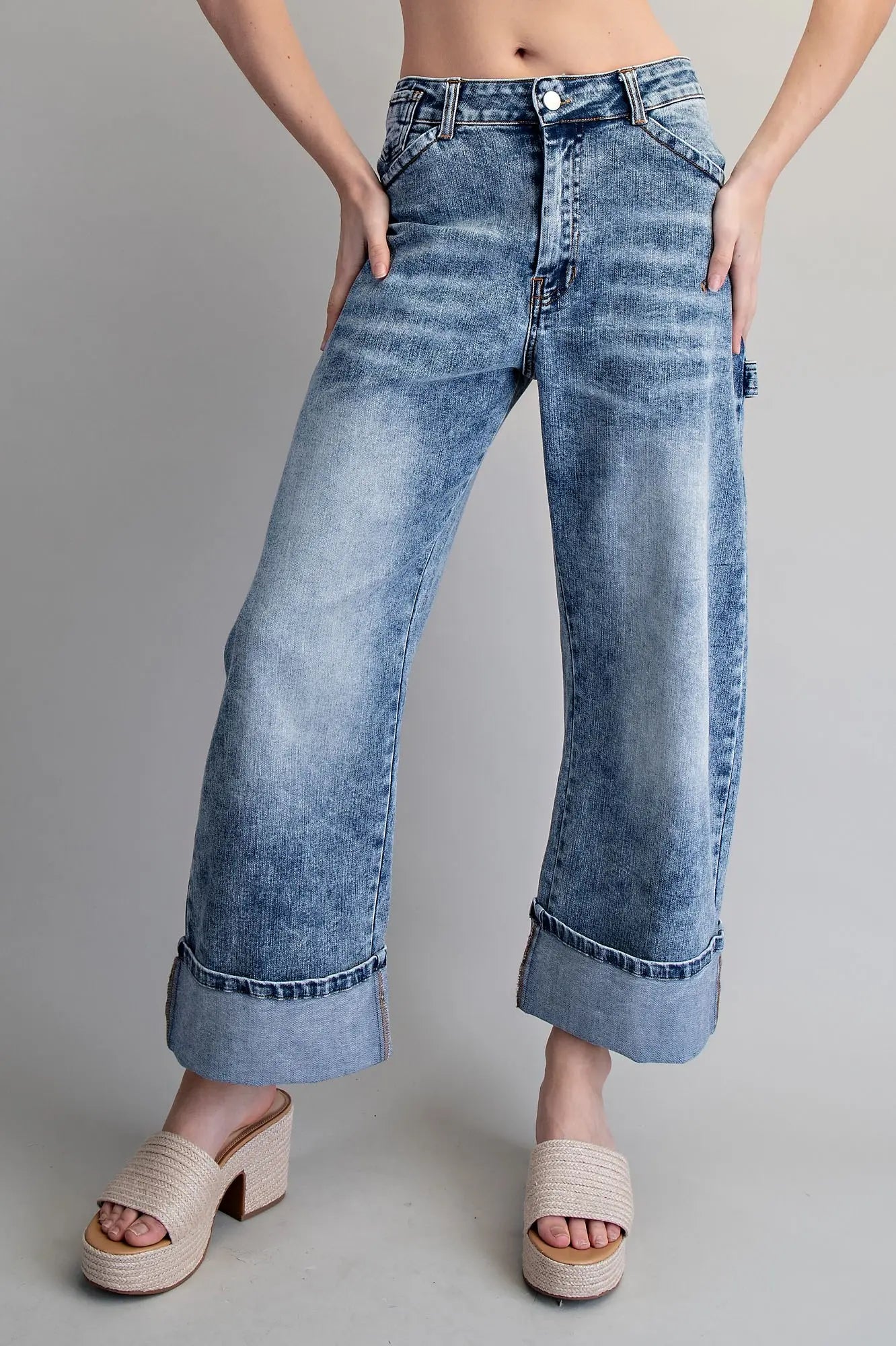 Zipper Front Rolled Up Hem Pants