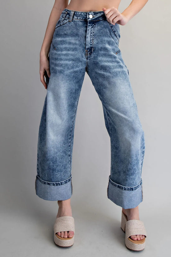 Zipper Front Rolled Up Hem Pants