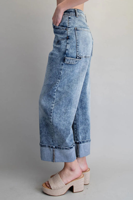 Zipper Front Rolled Up Hem Pants