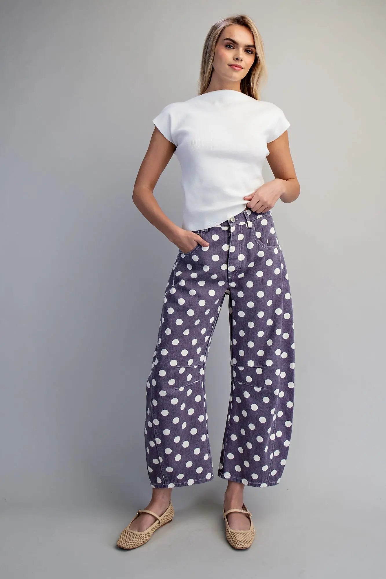 Mineral Washed Polka Dot Barrel Pants