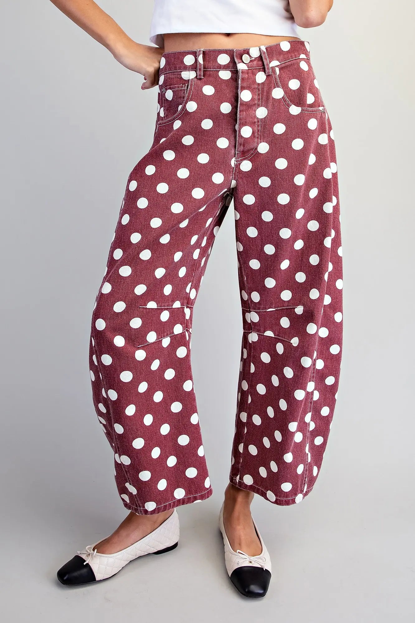 Mineral Washed Polka Dot Barrel Pants