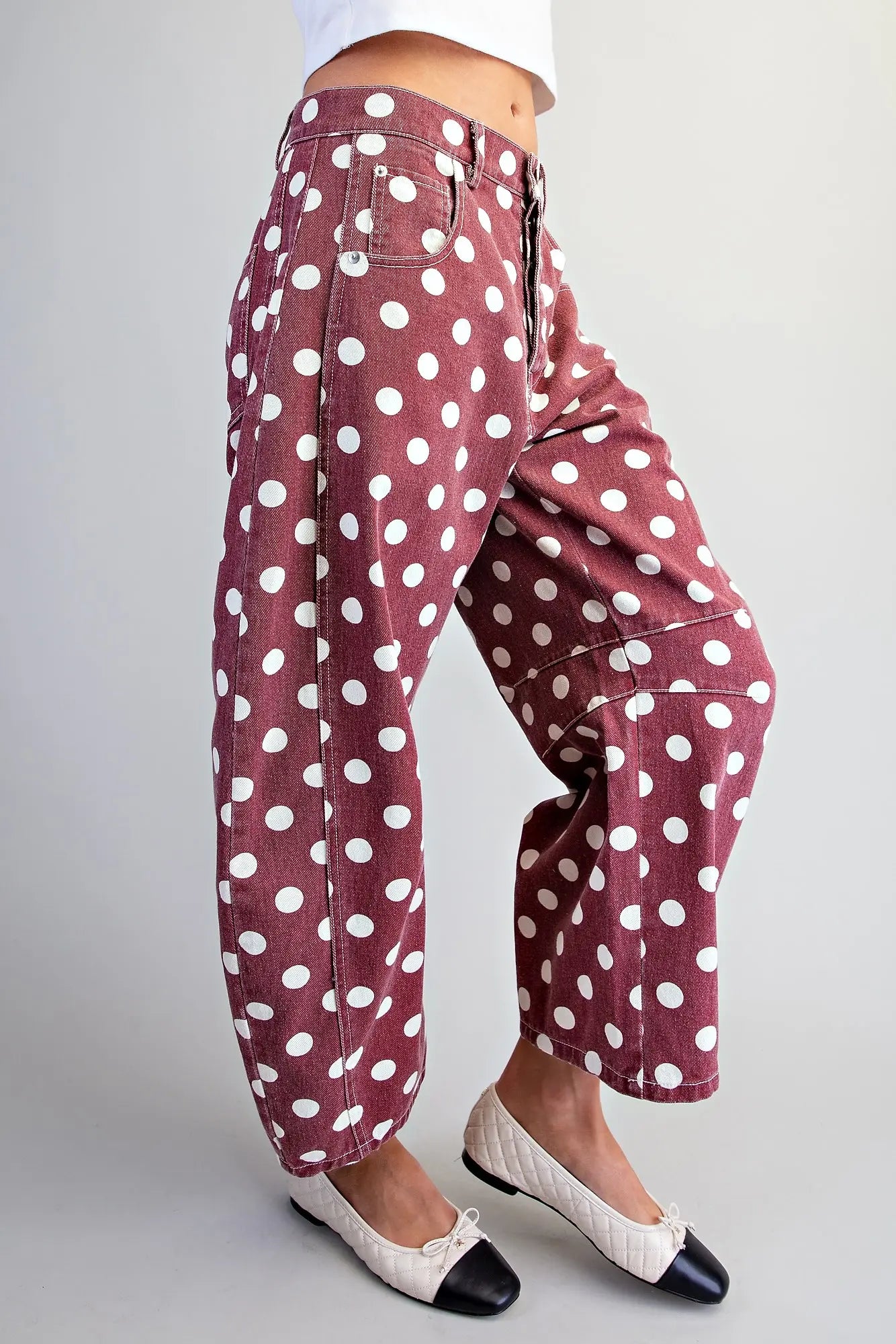 Mineral Washed Polka Dot Barrel Pants