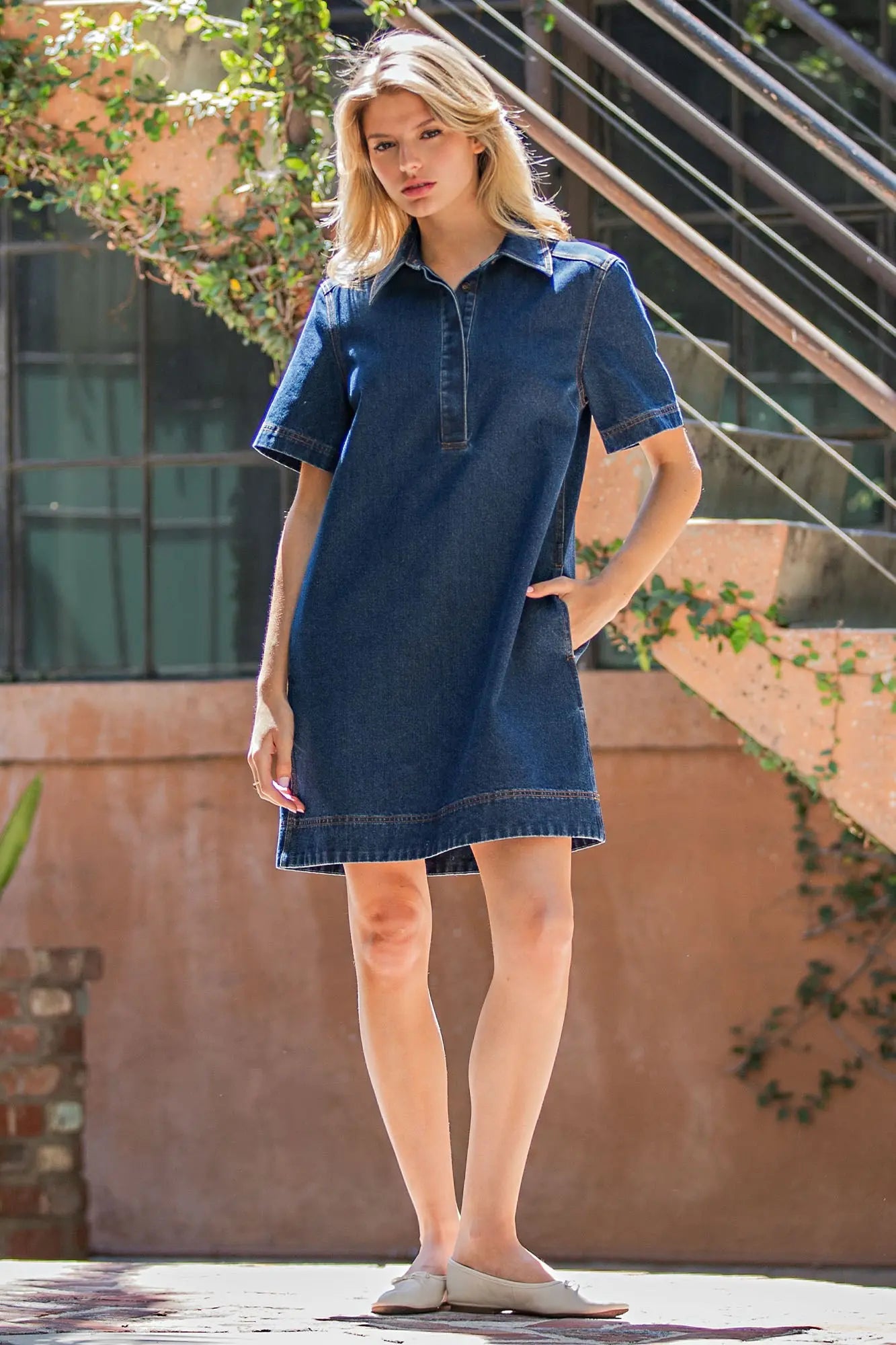 Collared Button Down Mini Dress