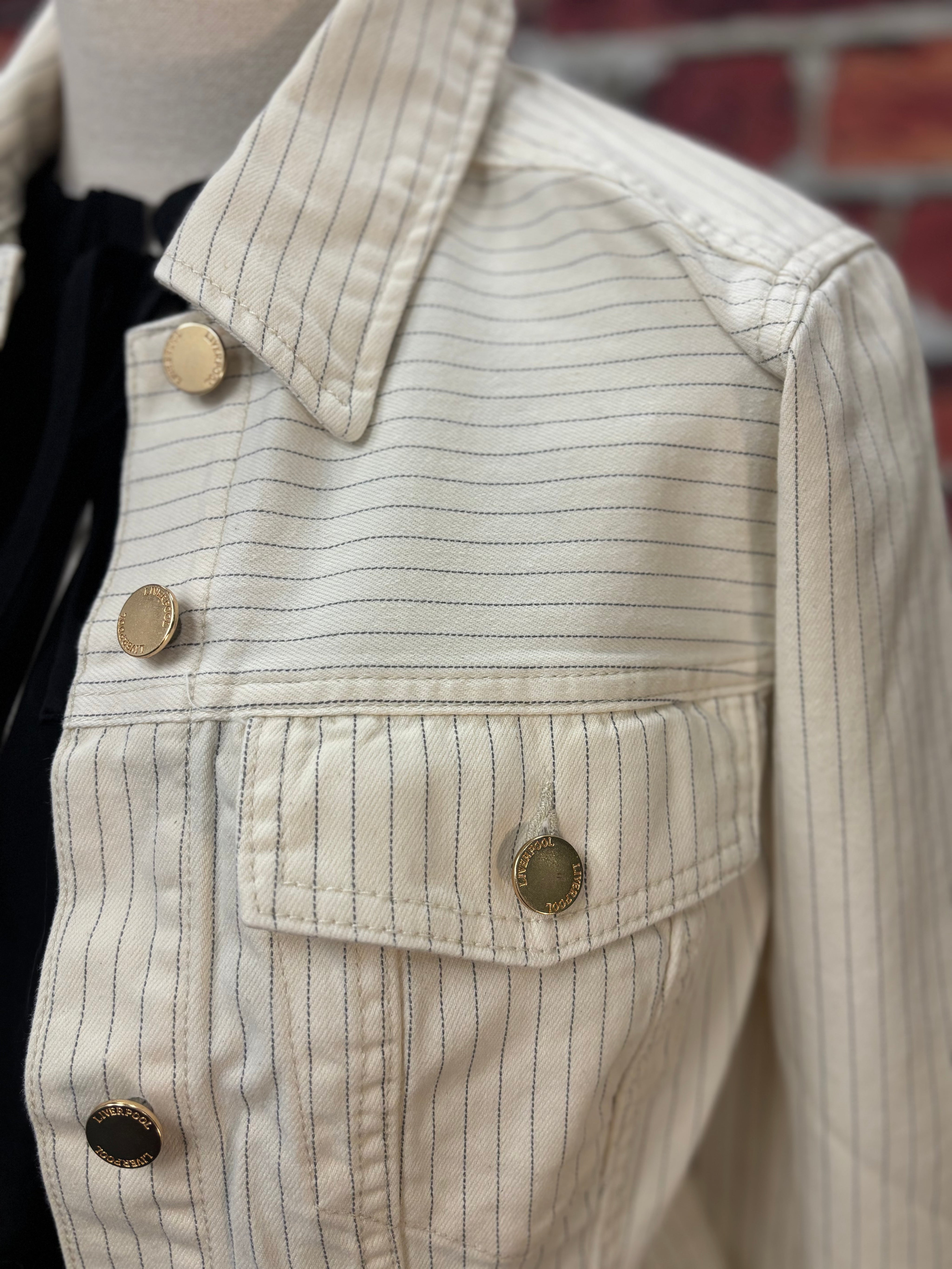 Pinstripe Stretch Denim Jacket