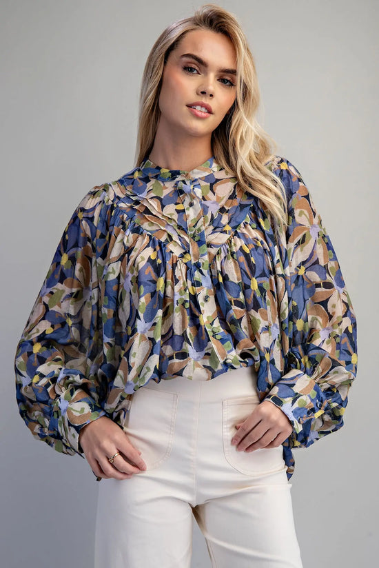 Button Down Botanical Printed Blouse