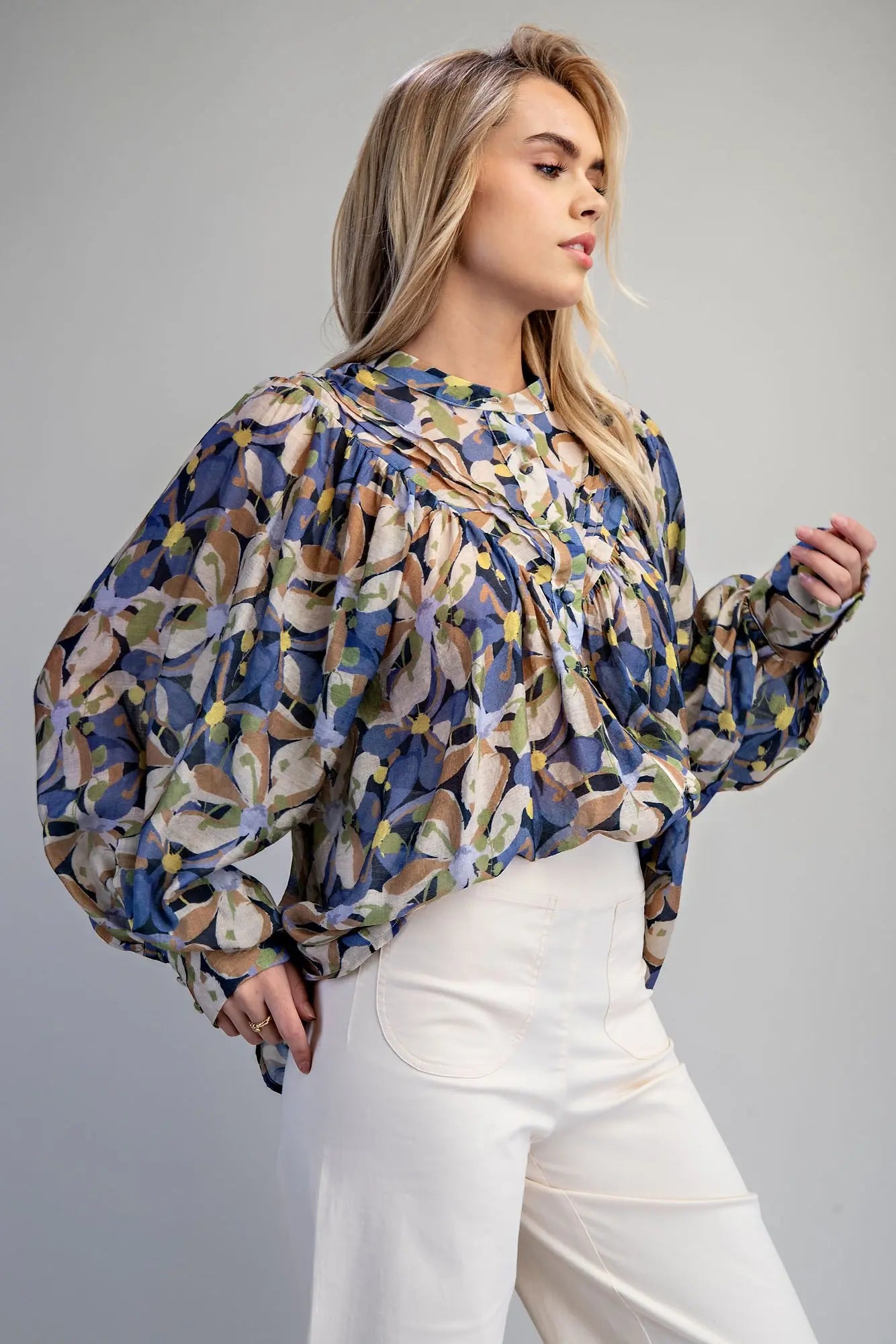 Button Down Botanical Printed Blouse