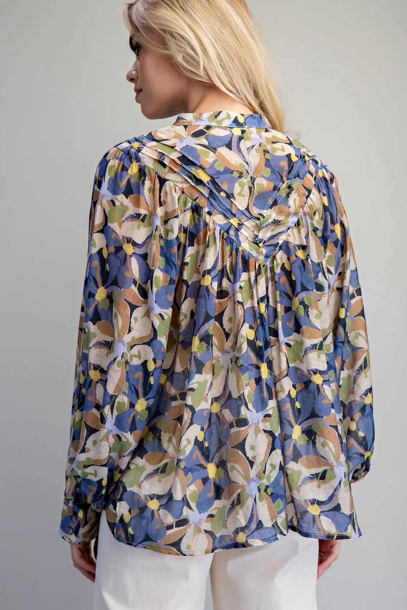Button Down Botanical Printed Blouse