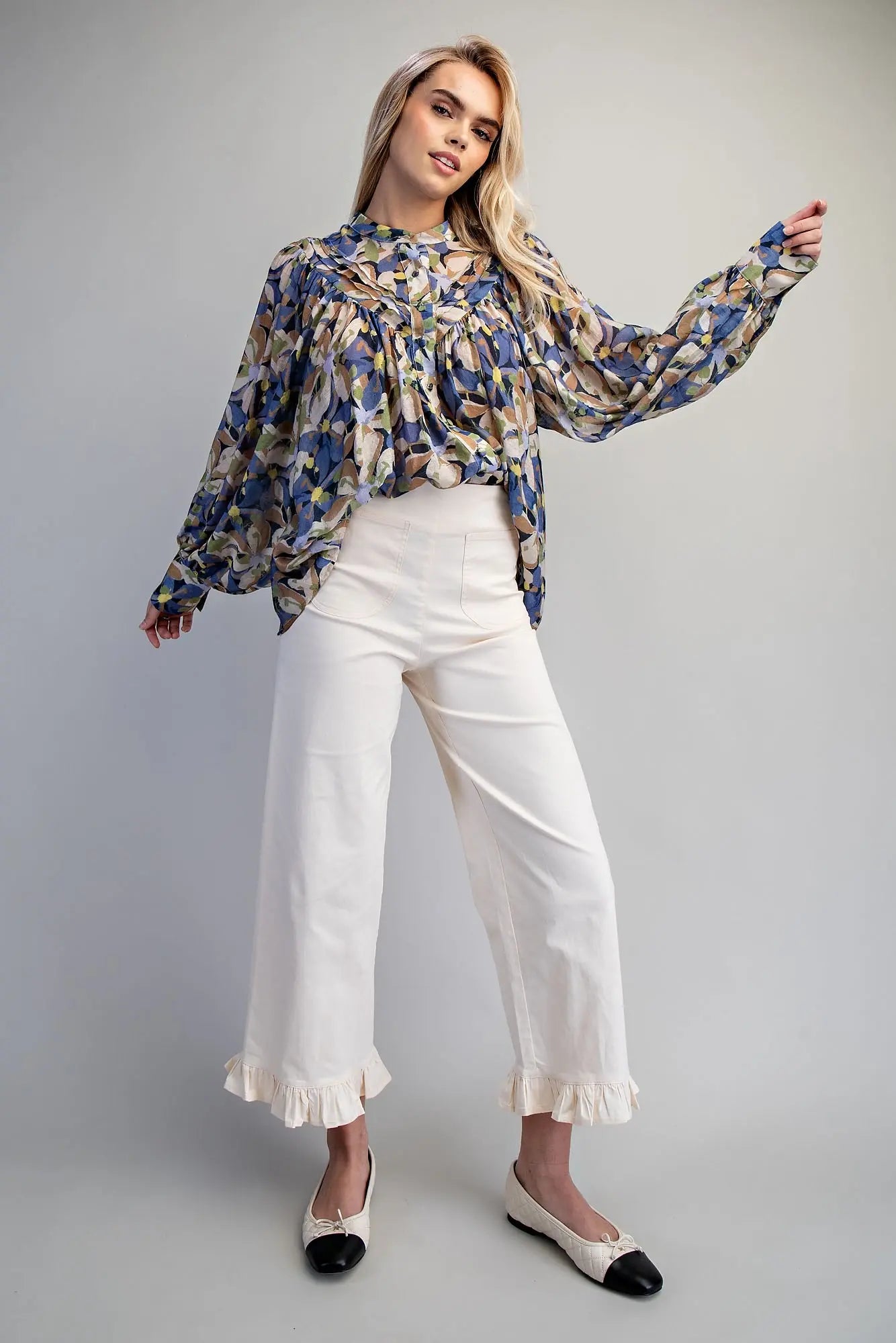 Button Down Botanical Printed Blouse