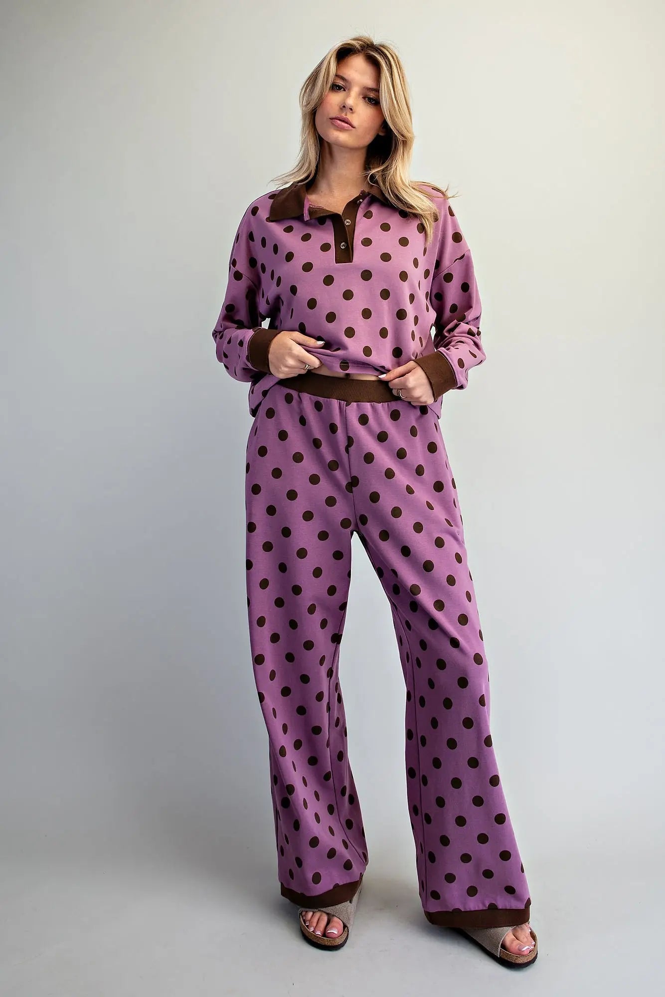 Polka Dot Contrast Trim Pants