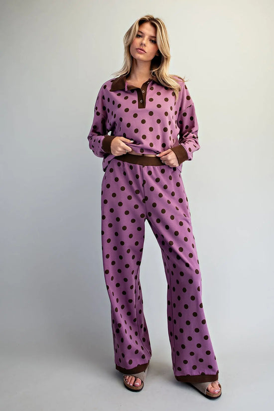 Polka Dot Contrast Trim Pants