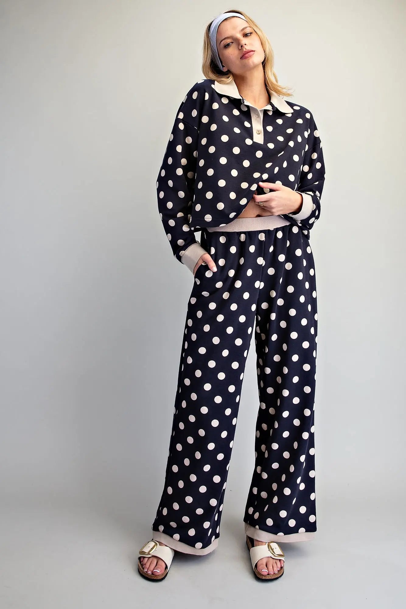 Polka Dot Contrast Trim Pants