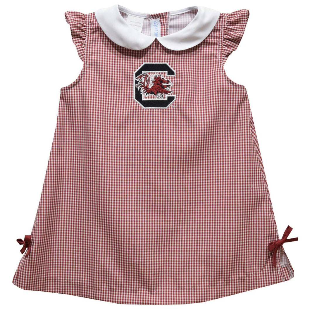 South Carolina Gamecocks Embroidered  Gingham A Line Dress