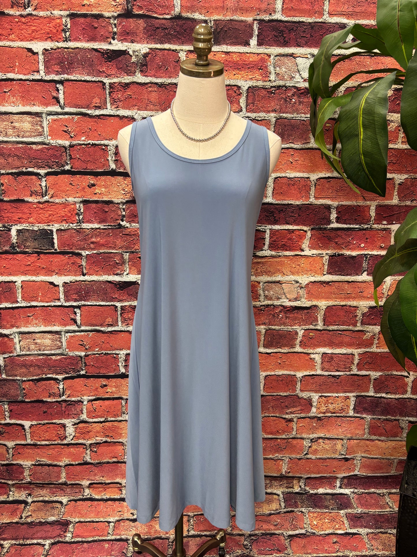 Dusty Blue Sleeveless Flare Dress