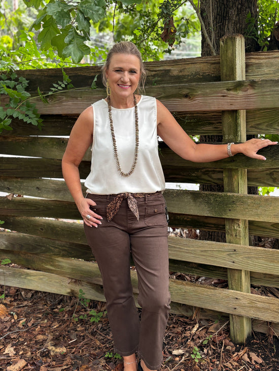Brown Pants with Animal Print Belt
