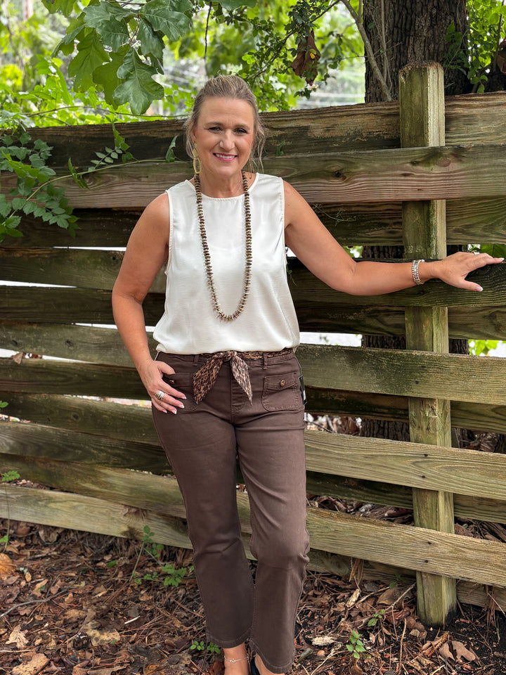 Brown Pants with Animal Print Belt