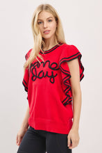 Load image into Gallery viewer, Ruffle Sleeve Varsity Gameday Knit Top
