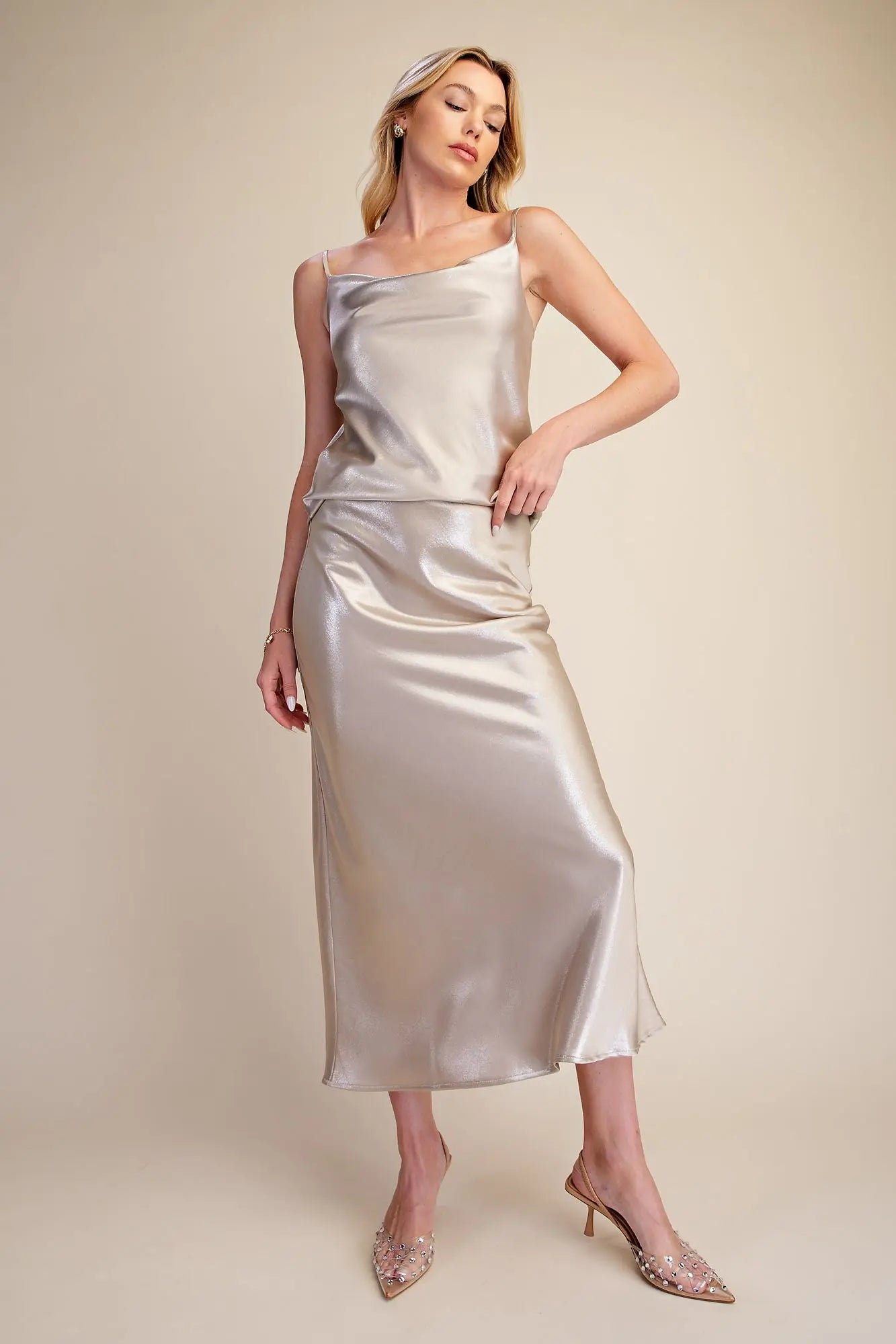 Glitter Midi Skirt Waist Elastic Band