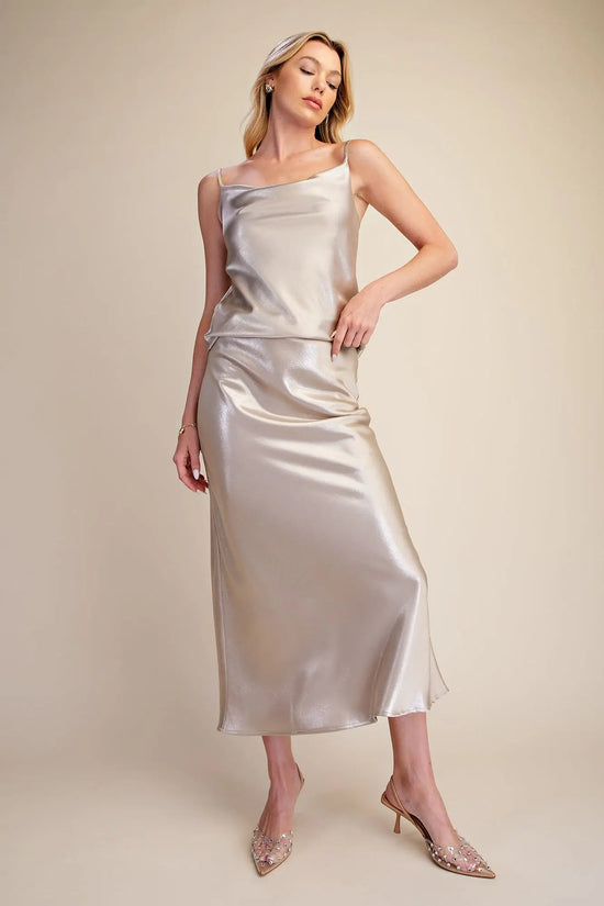 Glitter Midi Skirt Waist Elastic Band