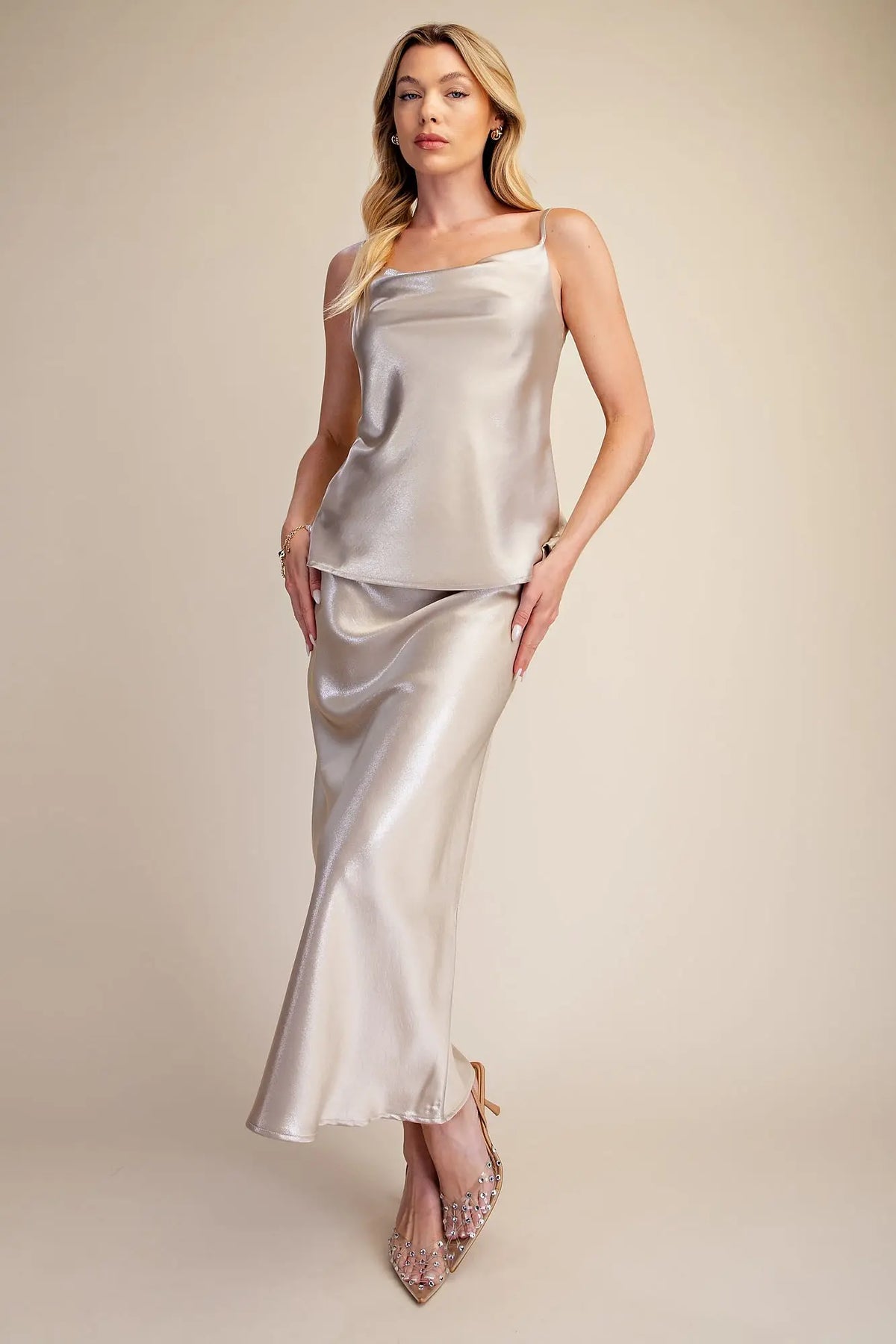 Cowl Neck Cami with Glitter Effect