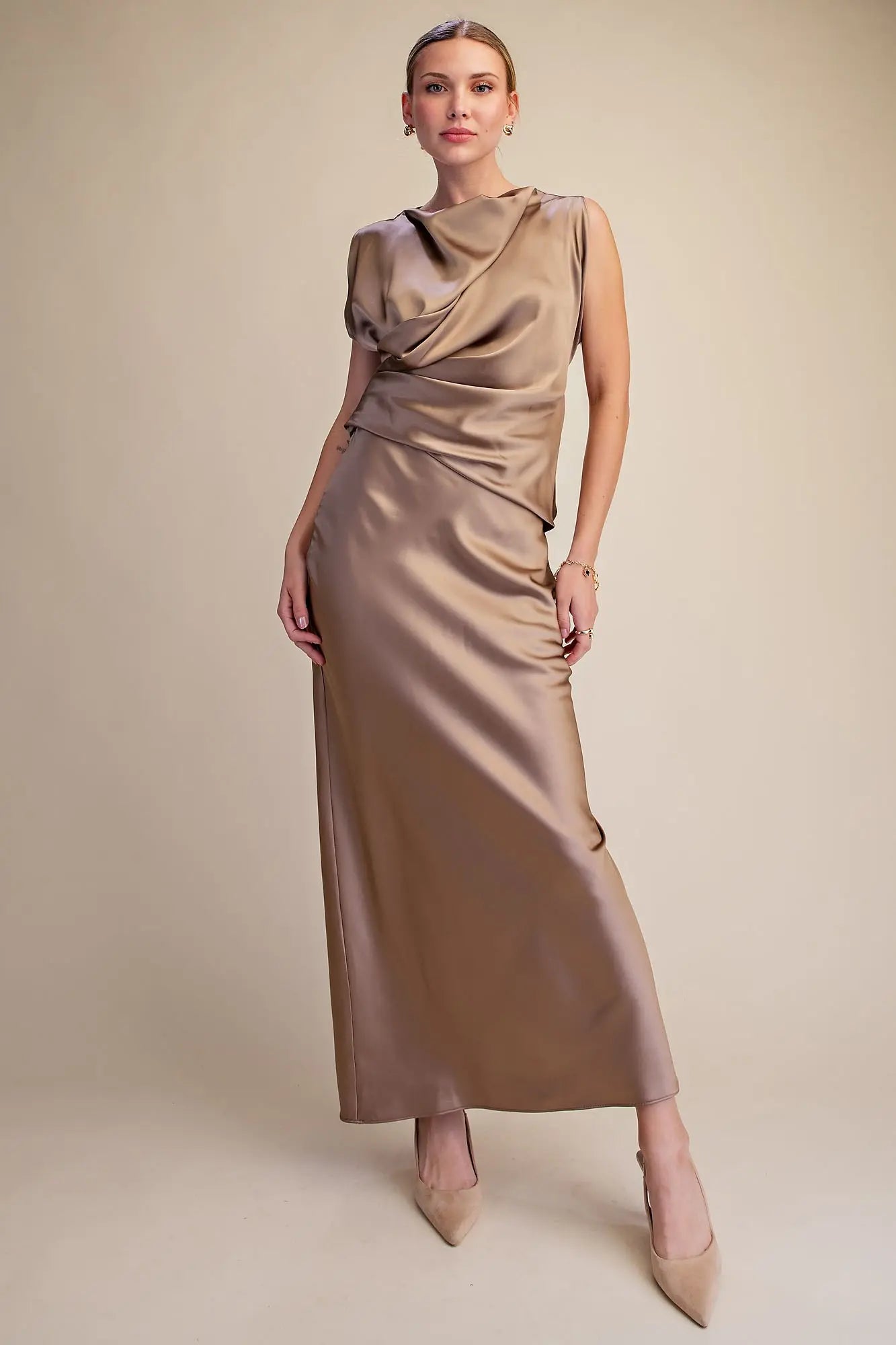 Mock Neck Satin Dress