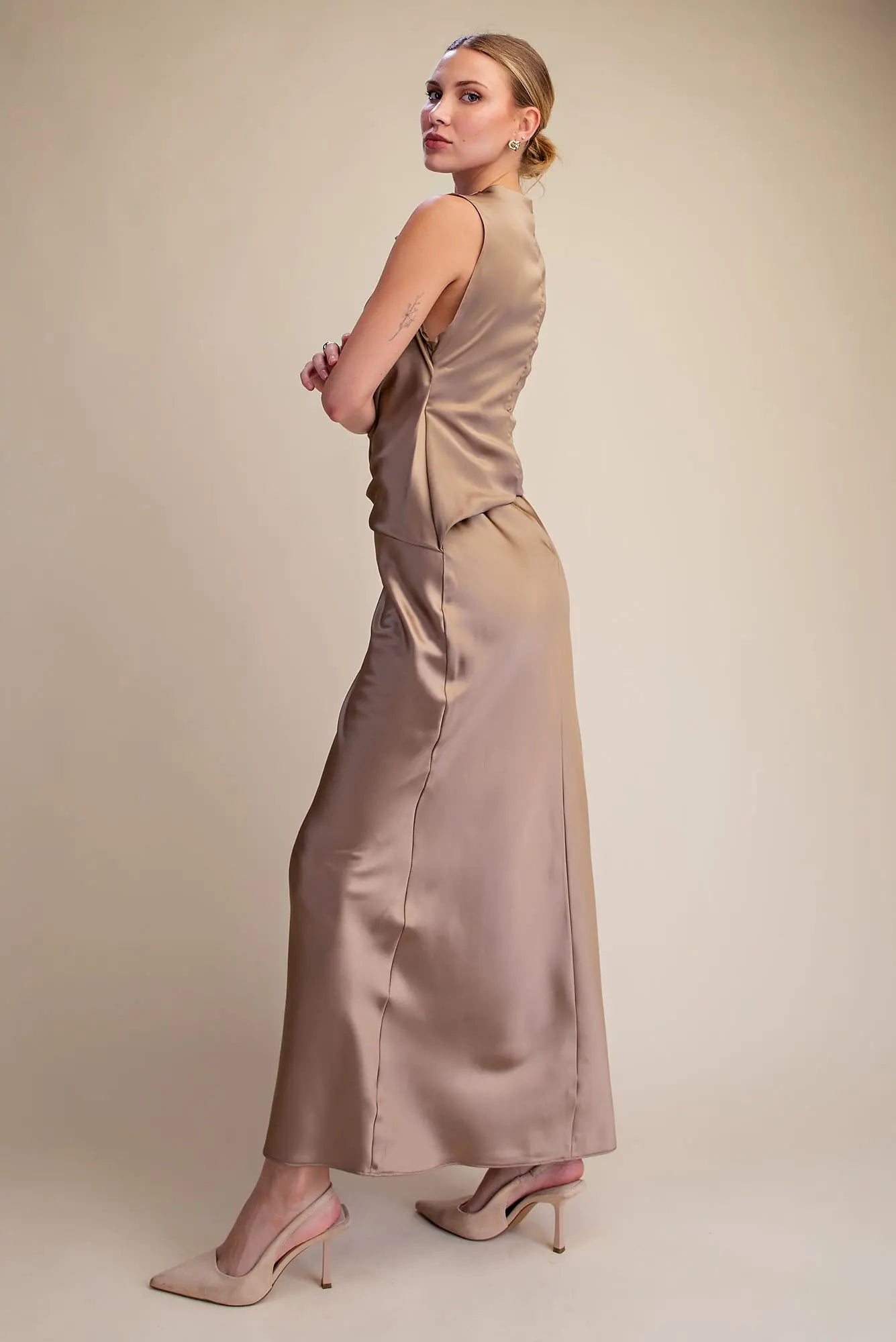 Mock Neck Satin Dress