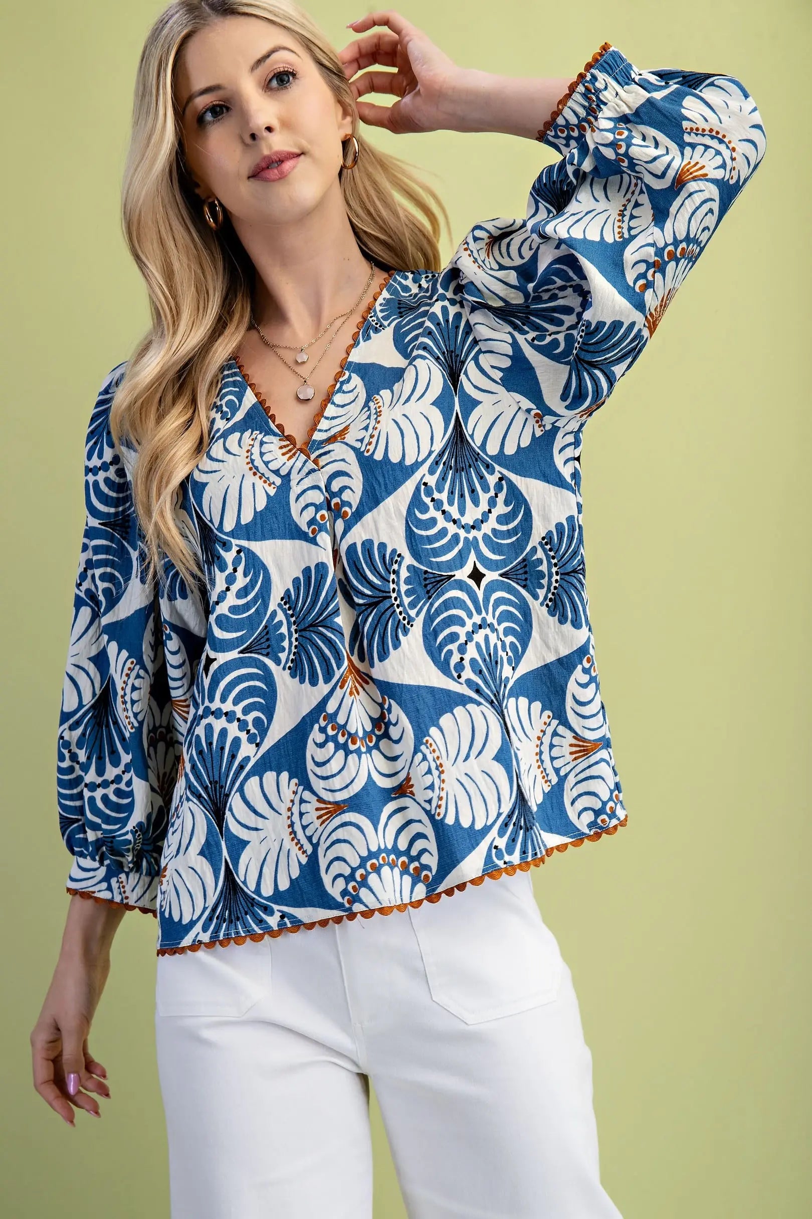Printed V-Neck Blouse