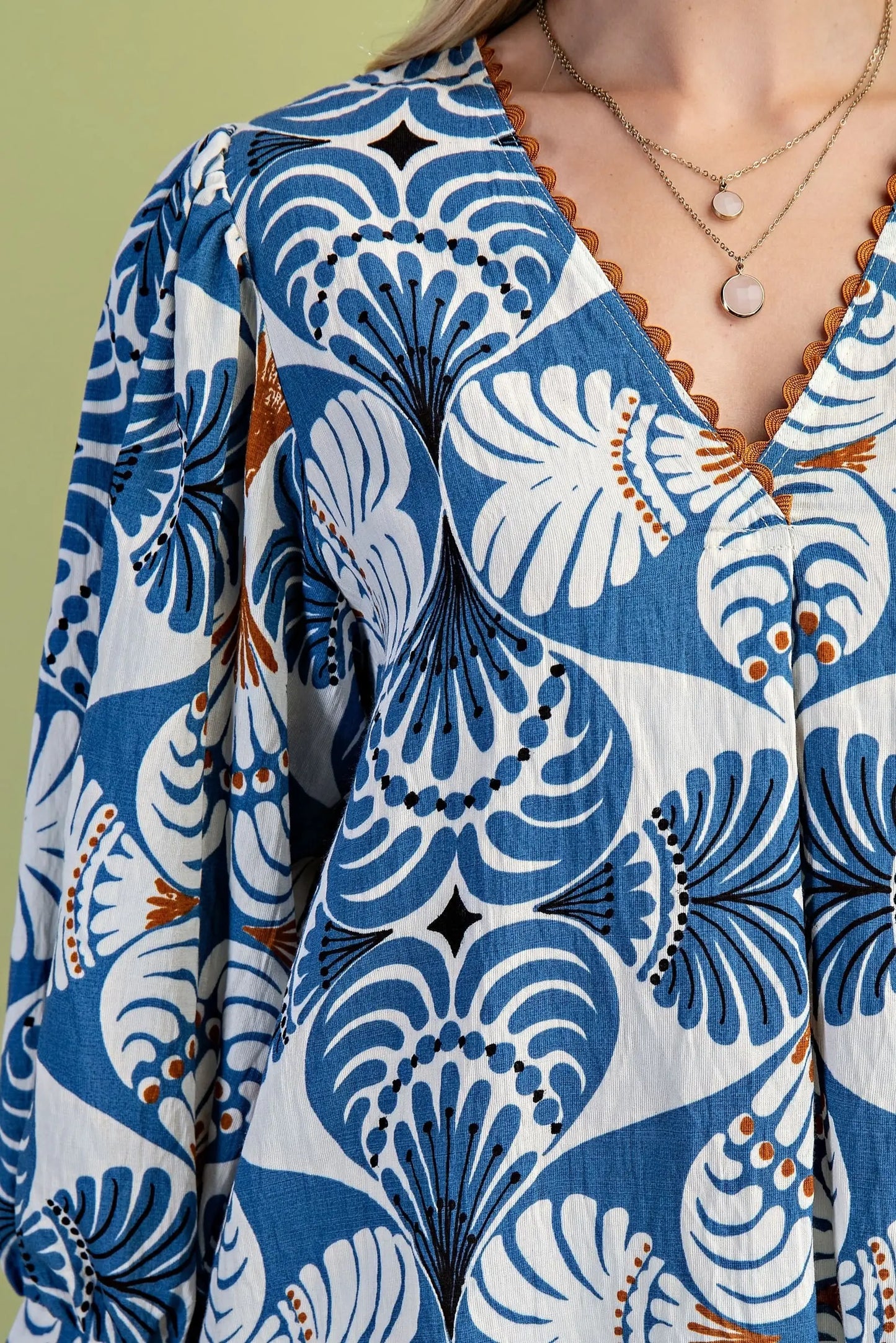 Printed V-Neck Blouse