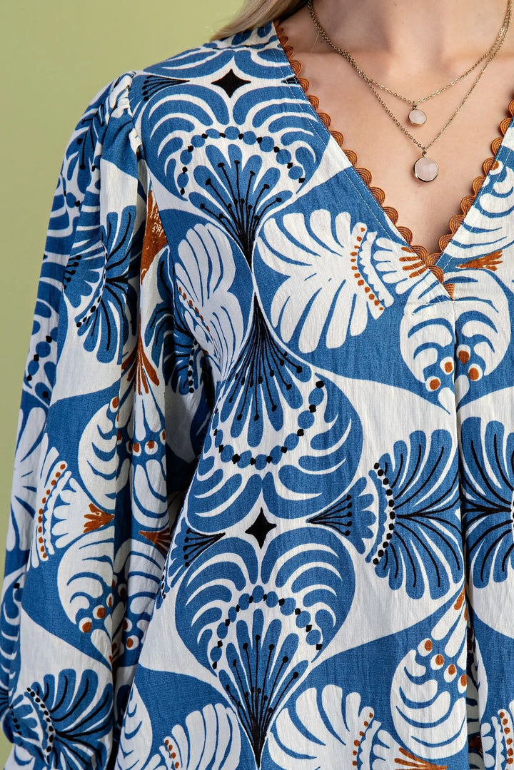 Printed V-Neck Blouse