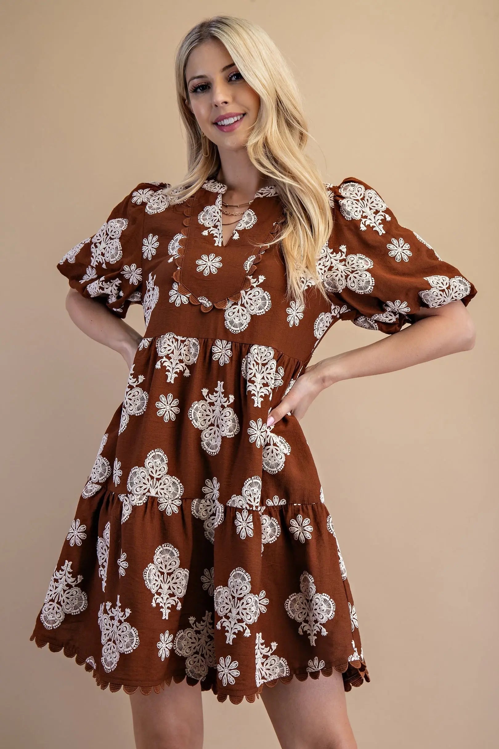 Walnut Mix Tiered Mini Dress