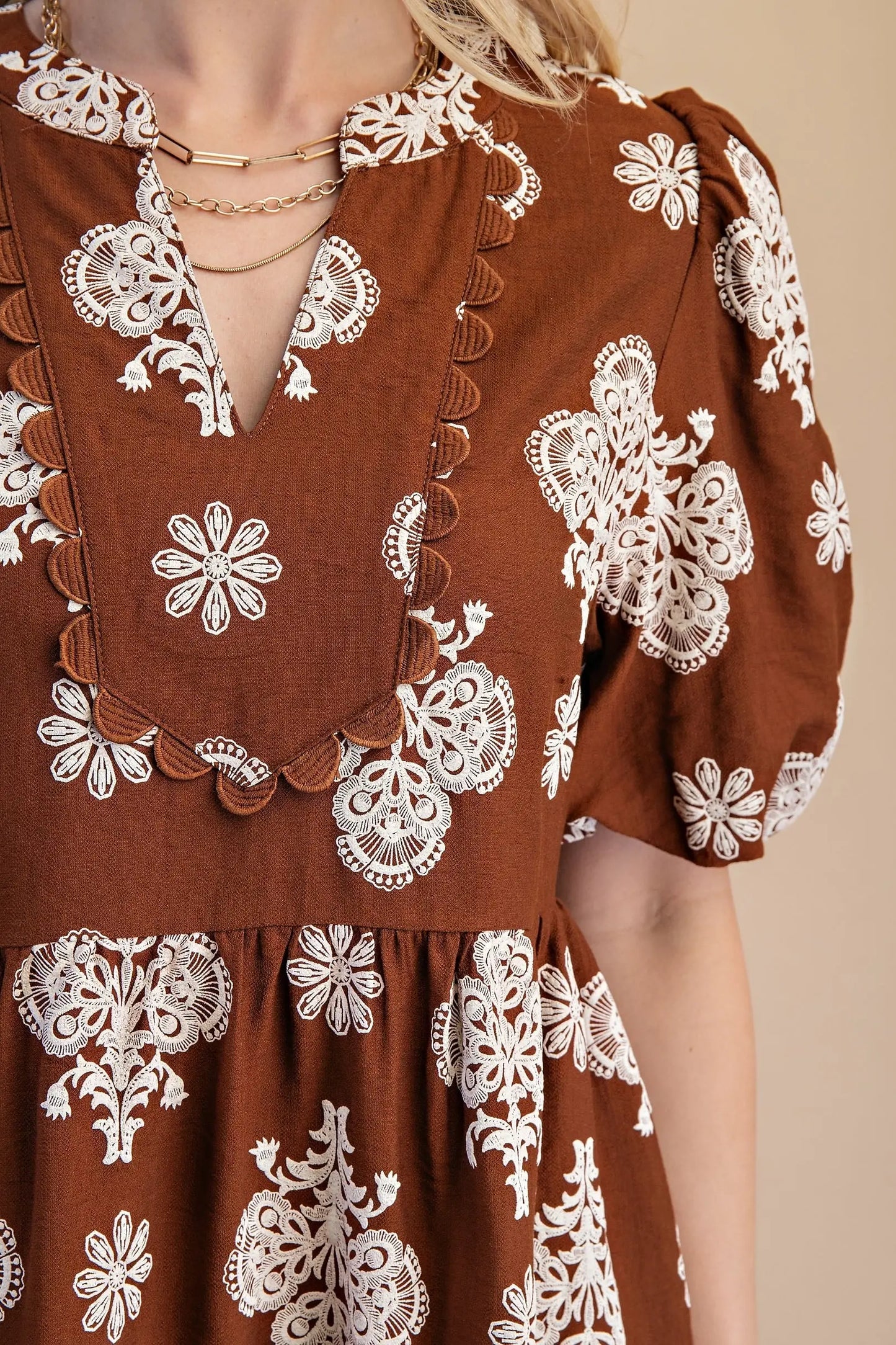 Walnut Mix Tiered Mini Dress