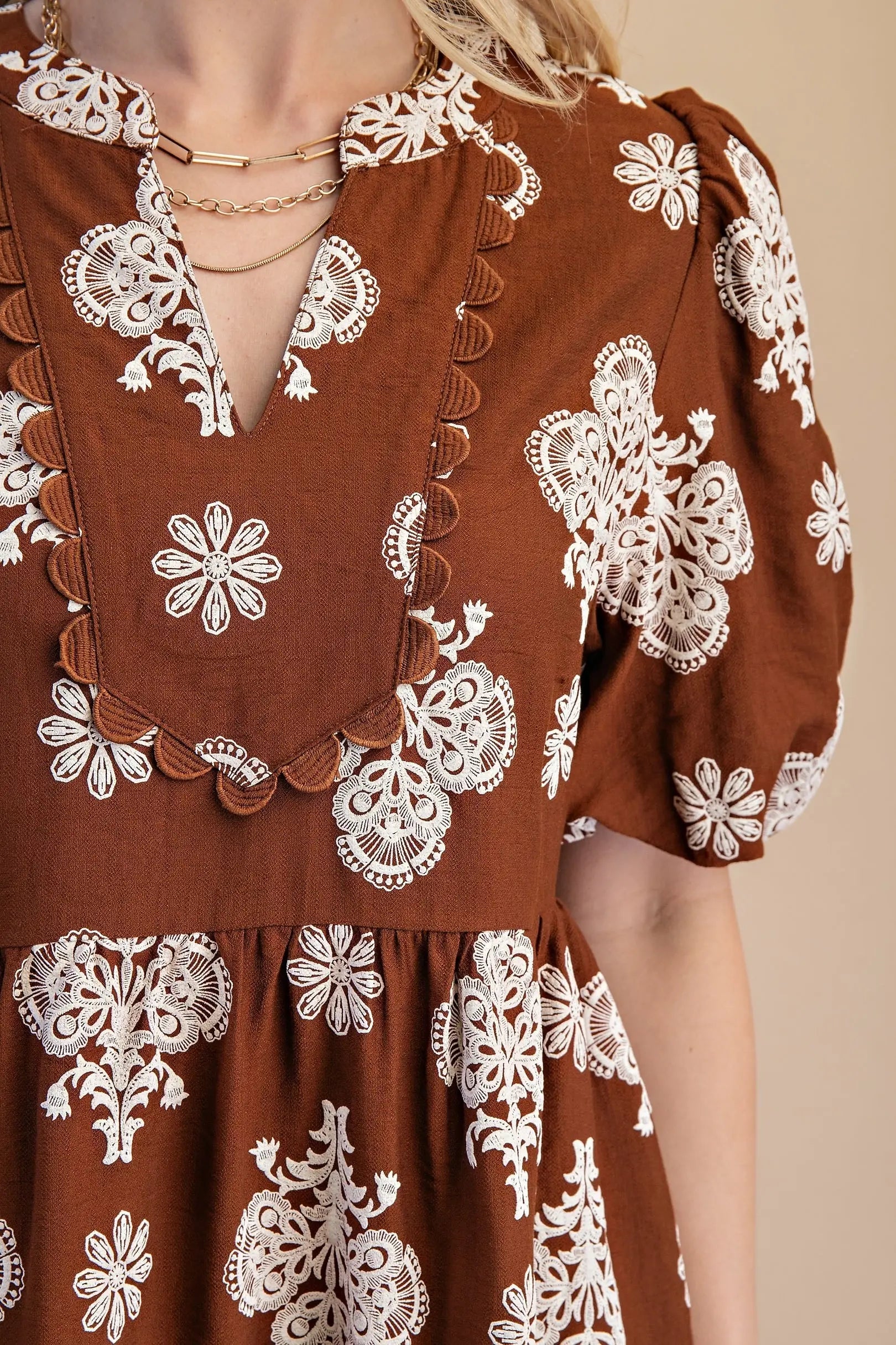 Walnut Mix Tiered Mini Dress