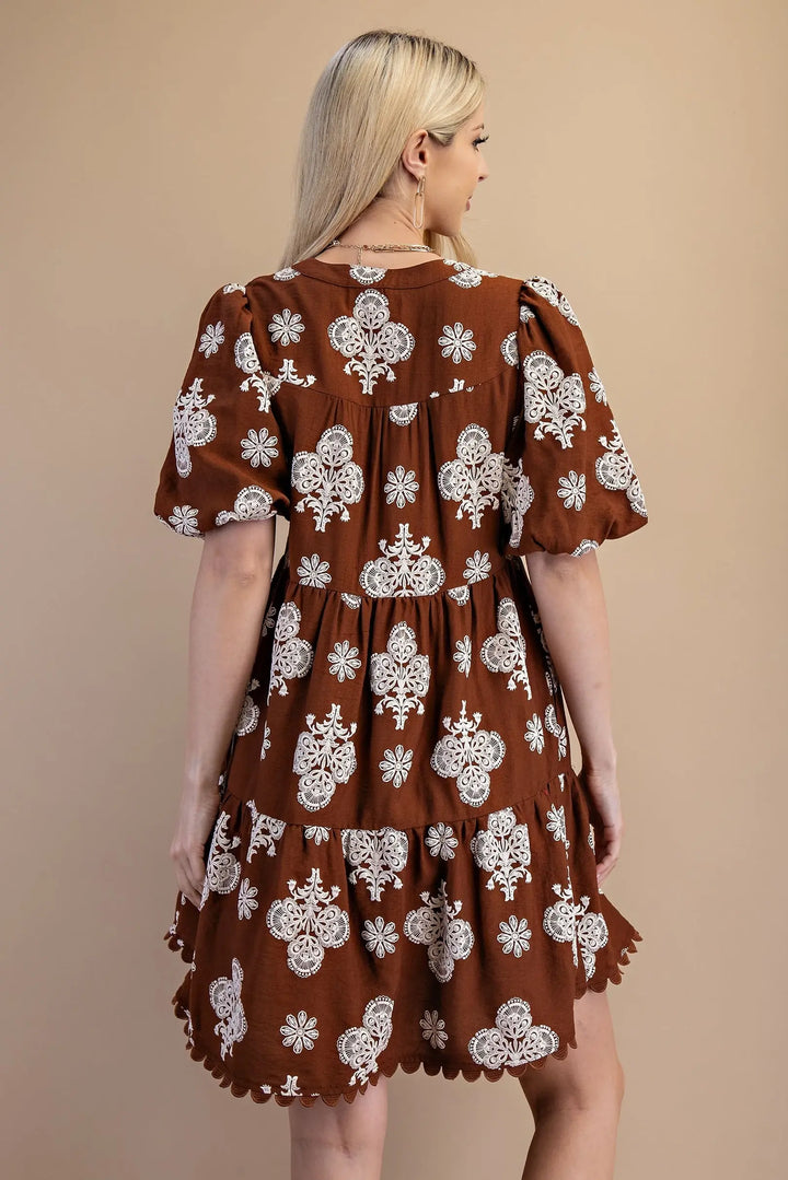 Walnut Mix Tiered Mini Dress
