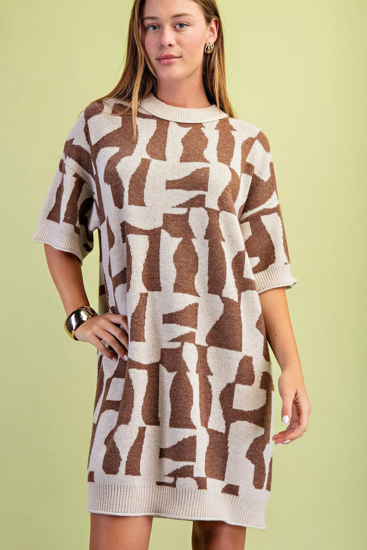 Geometric Print Sweater Dress