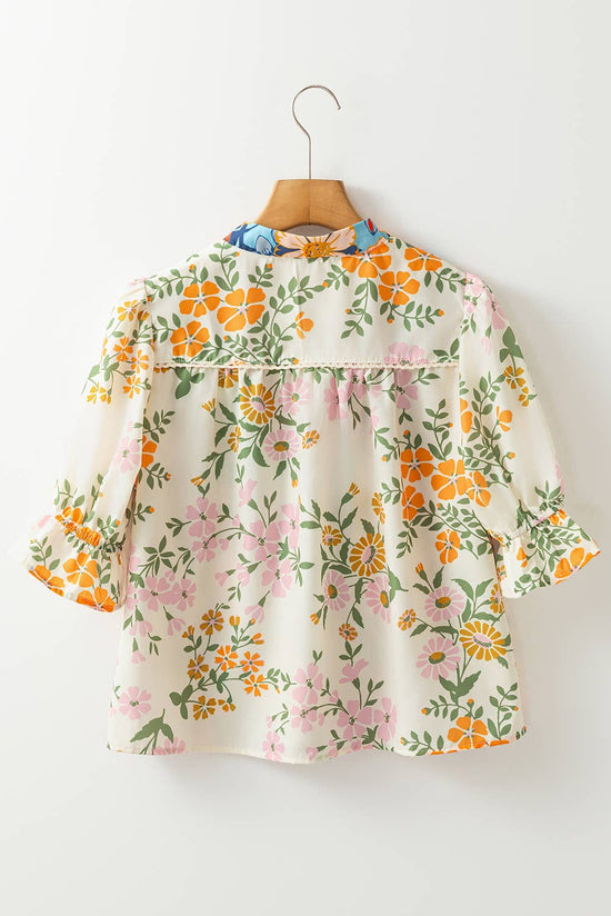 Boho Floral Crochet V Neck Half Sleeve Blouse