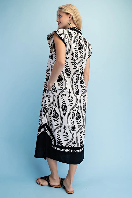 Linen V-Neck Midi Dress