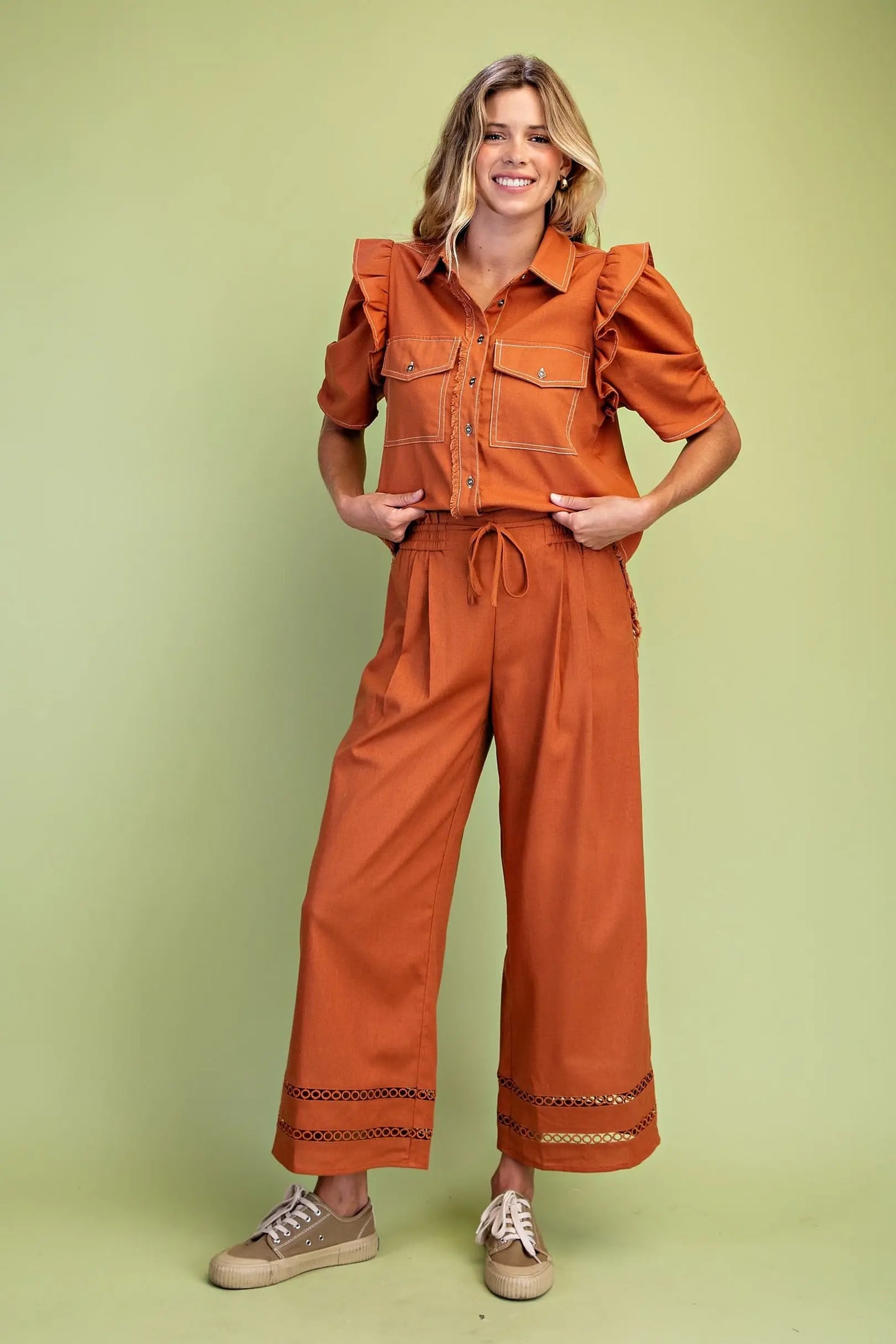 Linen Pants with Decorative Trim