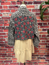 Load image into Gallery viewer, Leopard &amp; Rose Patchwork Cropped Denim Jacket
