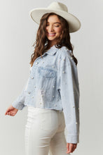 Load image into Gallery viewer, Let&#39;s Go Girls Pearl Denim Jacket
