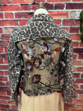 Load image into Gallery viewer, Leopard Denim Jacket with Sequin Floral Mesh Back
