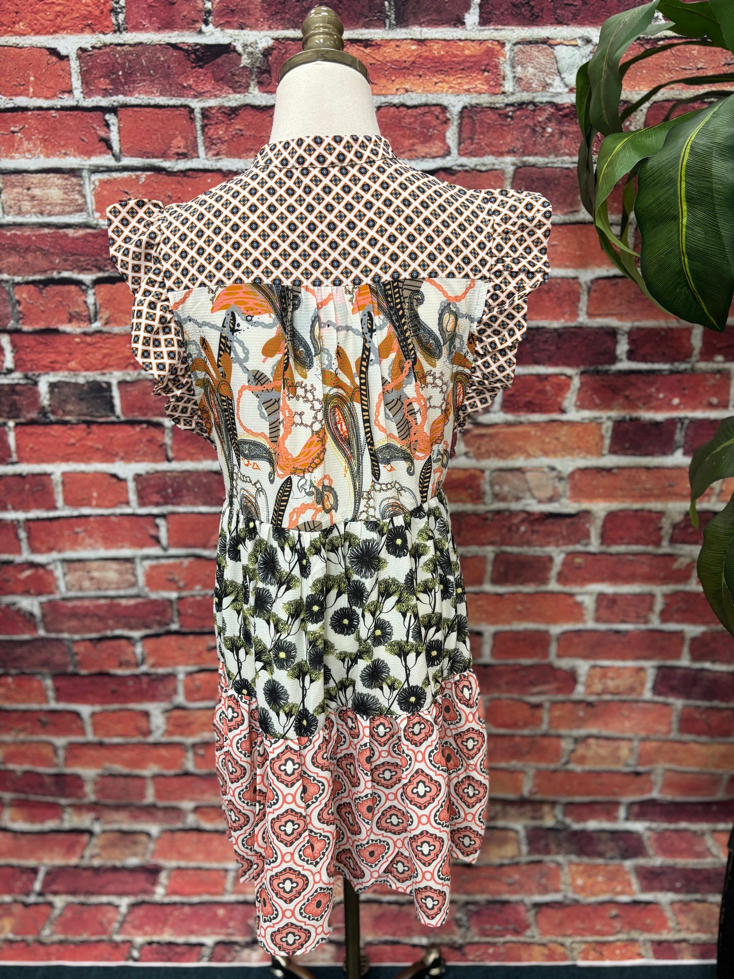 Sunset Patchwork Ruffle Dress