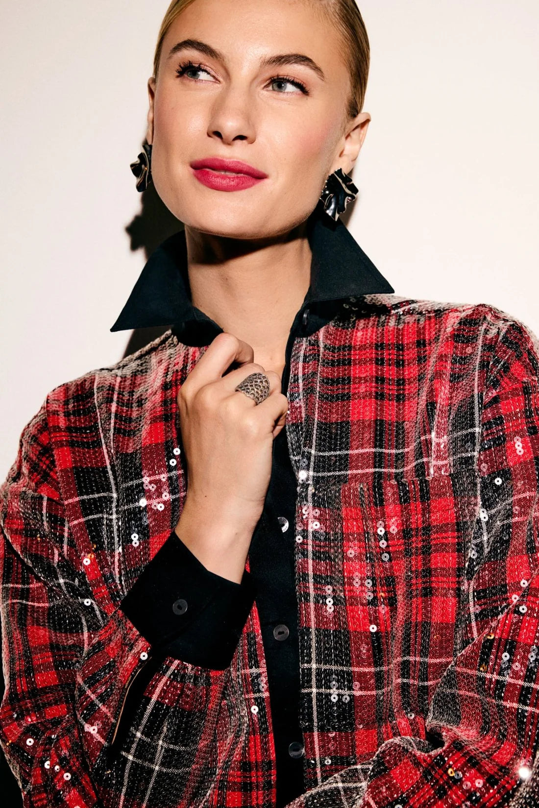 Marina Sequin Plaid Jacket Shirt