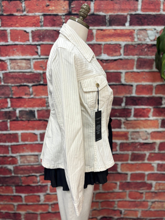 Pinstripe Stretch Denim Jacket