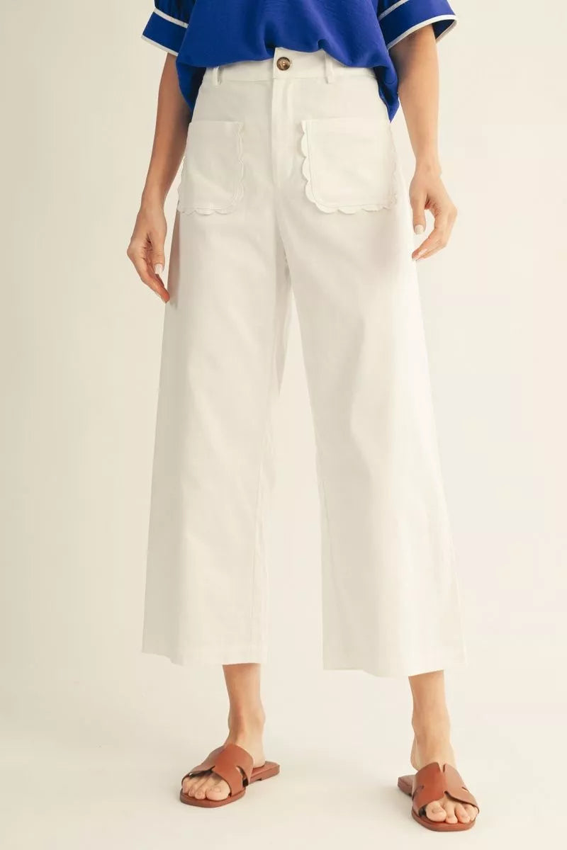 Scalloped Pocket Wide-Leg Crop Pants *FINAL SALE*