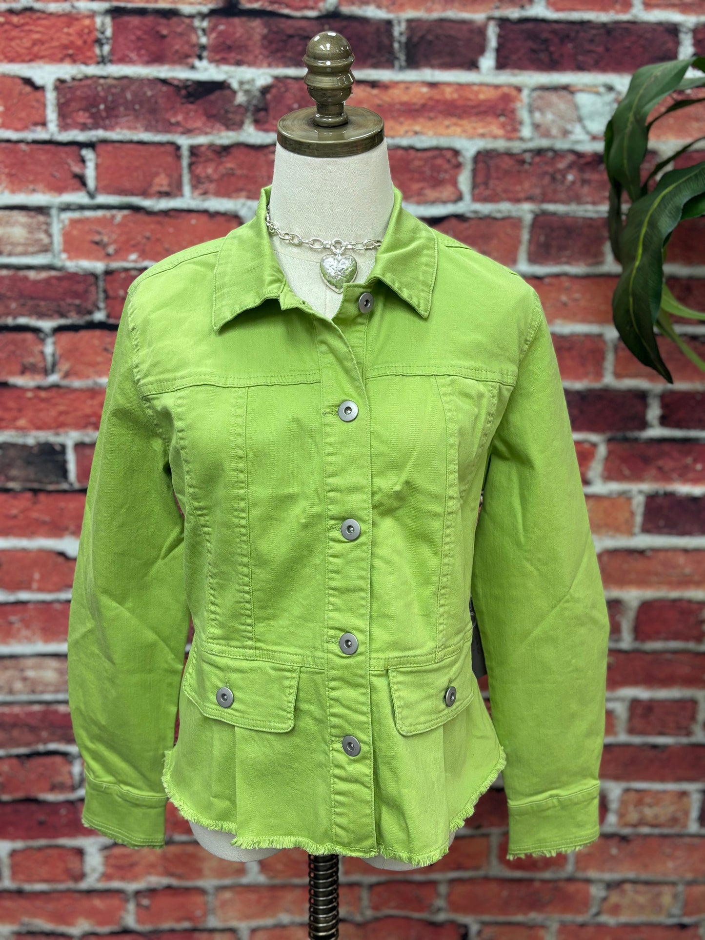 Leaf Stretch Denim Peplum Jacket