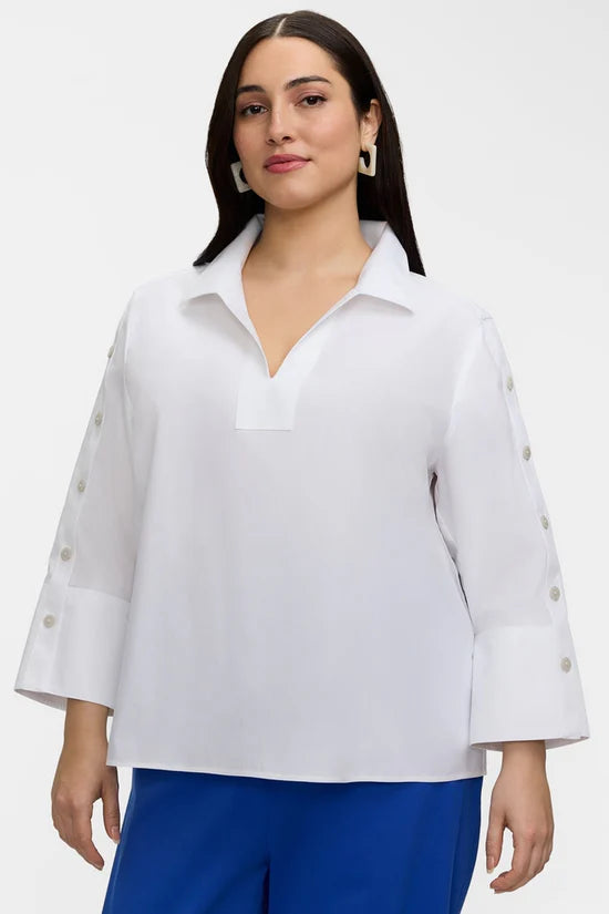 Lainey Plus No Iron Pinpoint 3/4 Button Sleeve Shirt